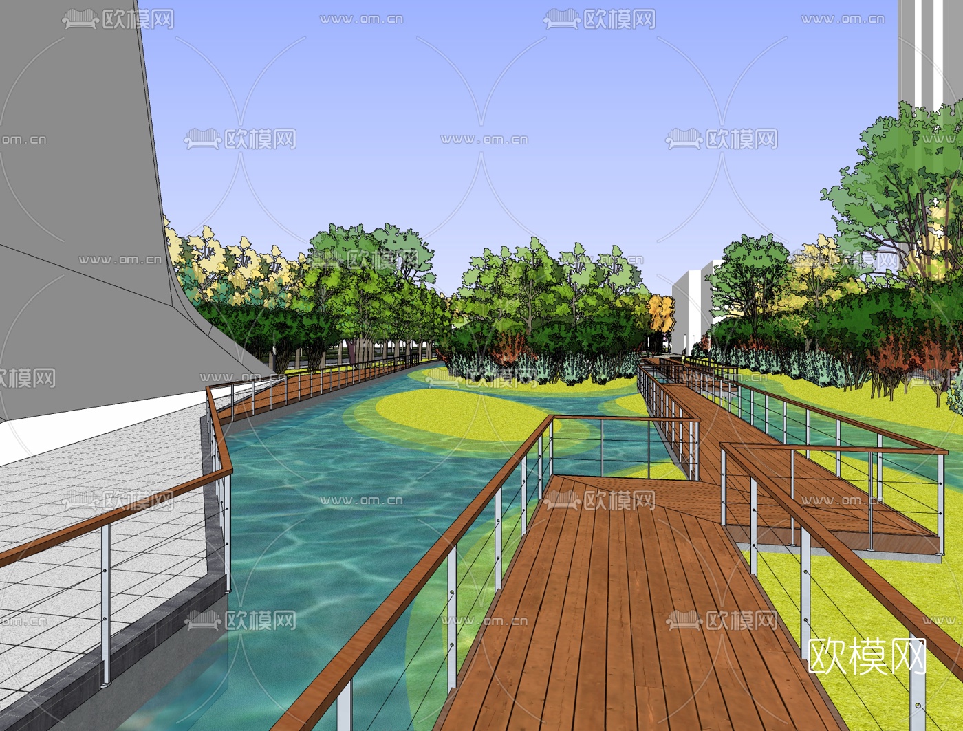 现代小区景观免费su模型下载（渲染图3）
