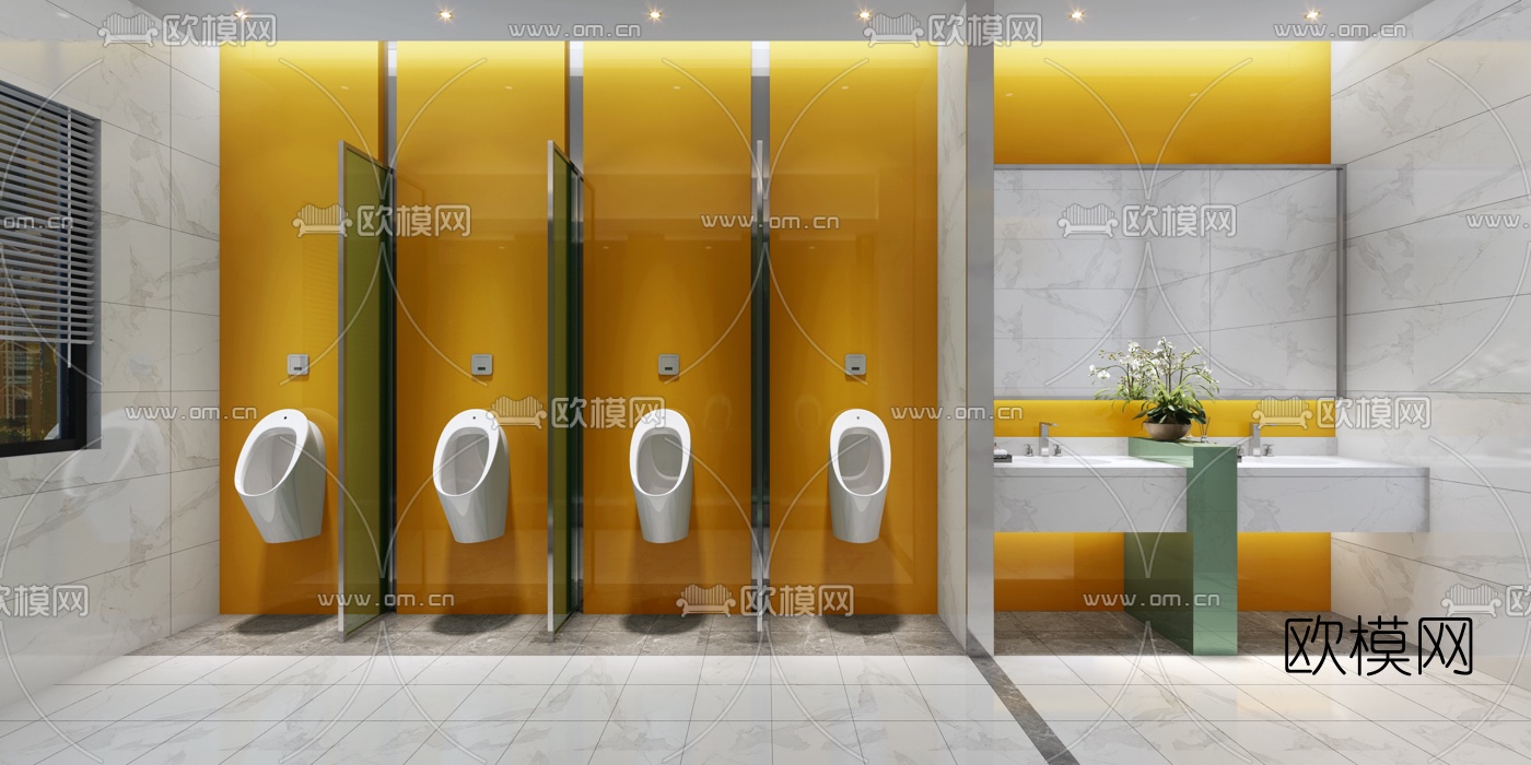现代公用男卫生间3d模型下载（渲染图1）