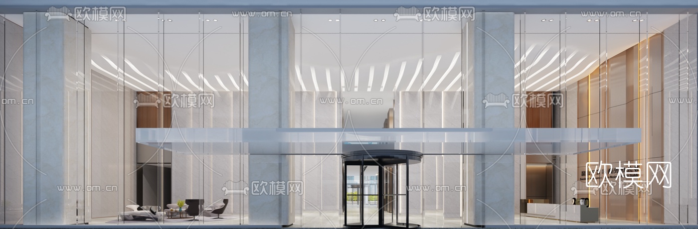 现代办公楼前台大厅3d模型