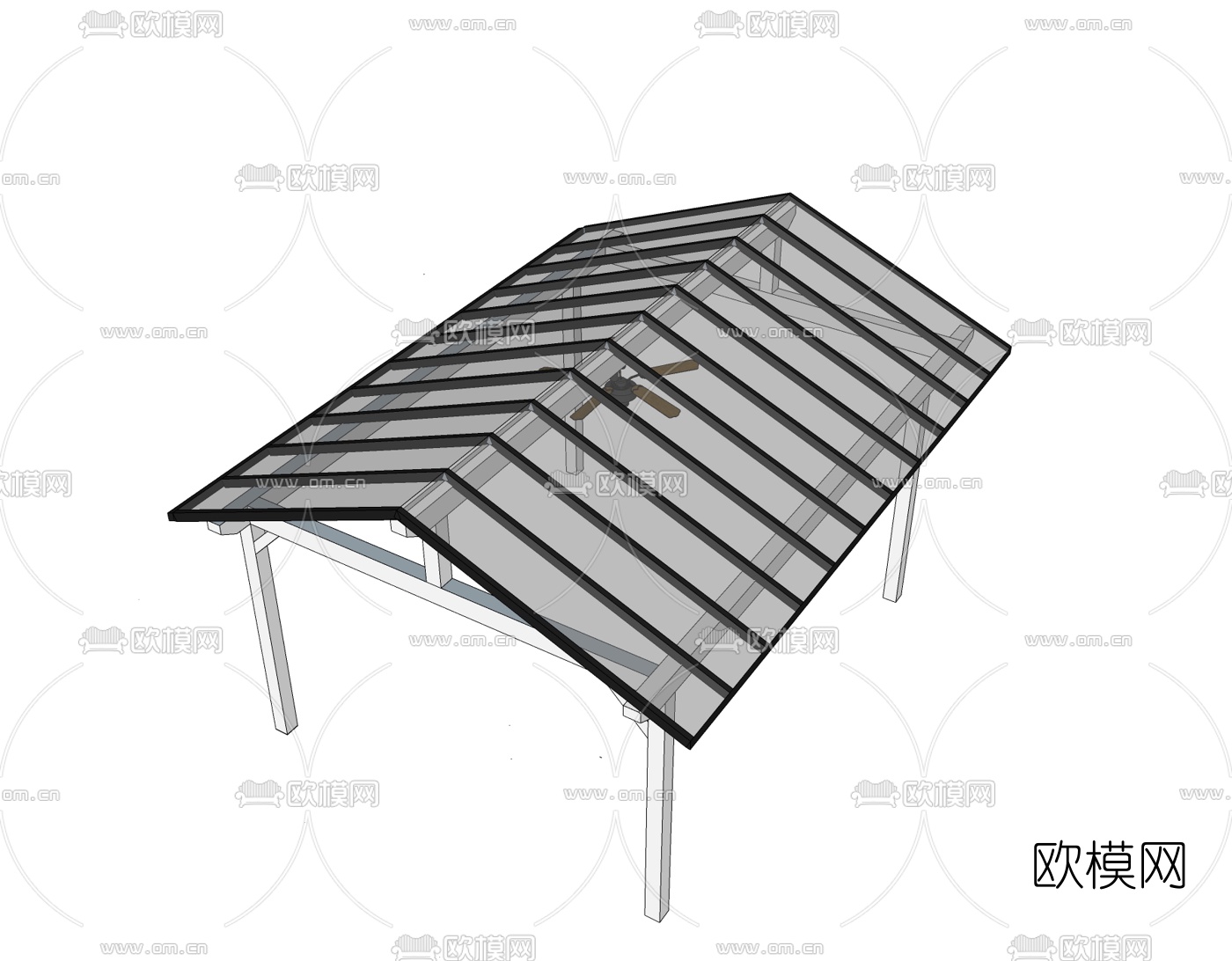 现代玻璃凉亭免费su模型下载