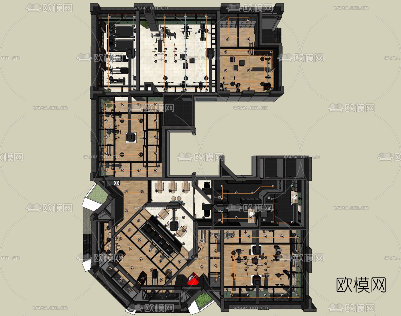 工业风健身房su模型下载（渲染图2）