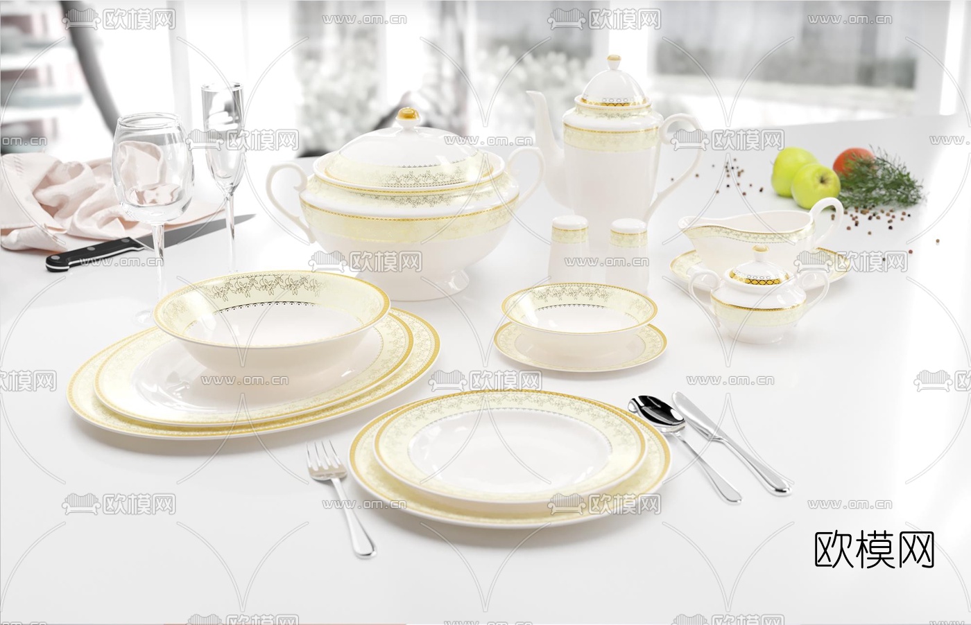 简欧餐具3d模型下载