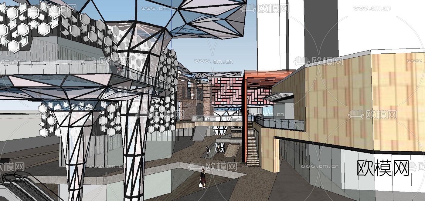 现代商业街su模型下载（渲染图4）