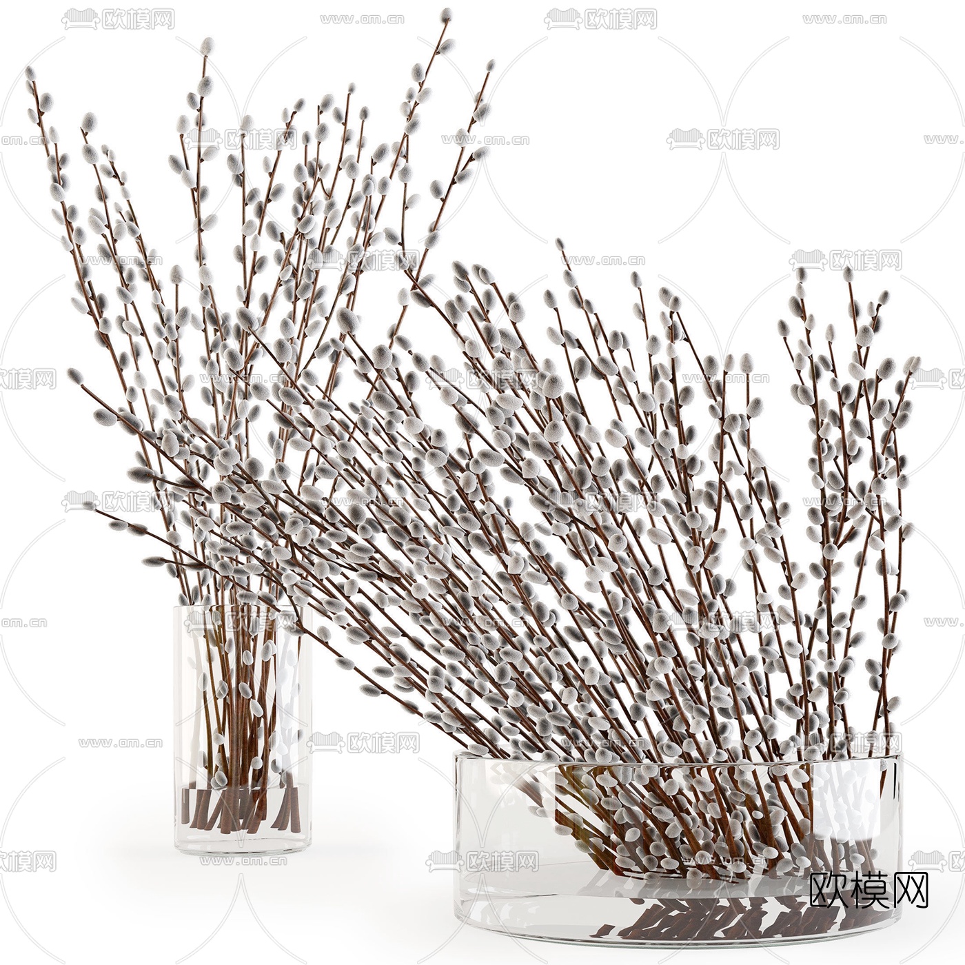 现代银柳花卉花瓶组合3d模型