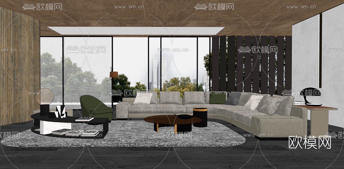 现代布艺转角多人沙发组合su模型下载