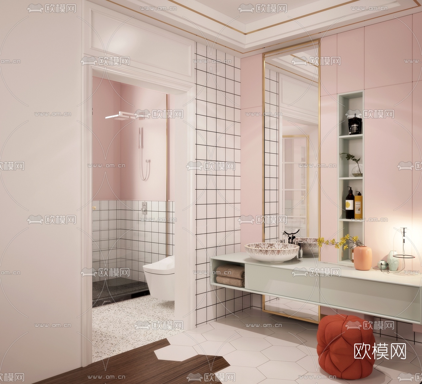 北欧粉系卫生间3d模型
