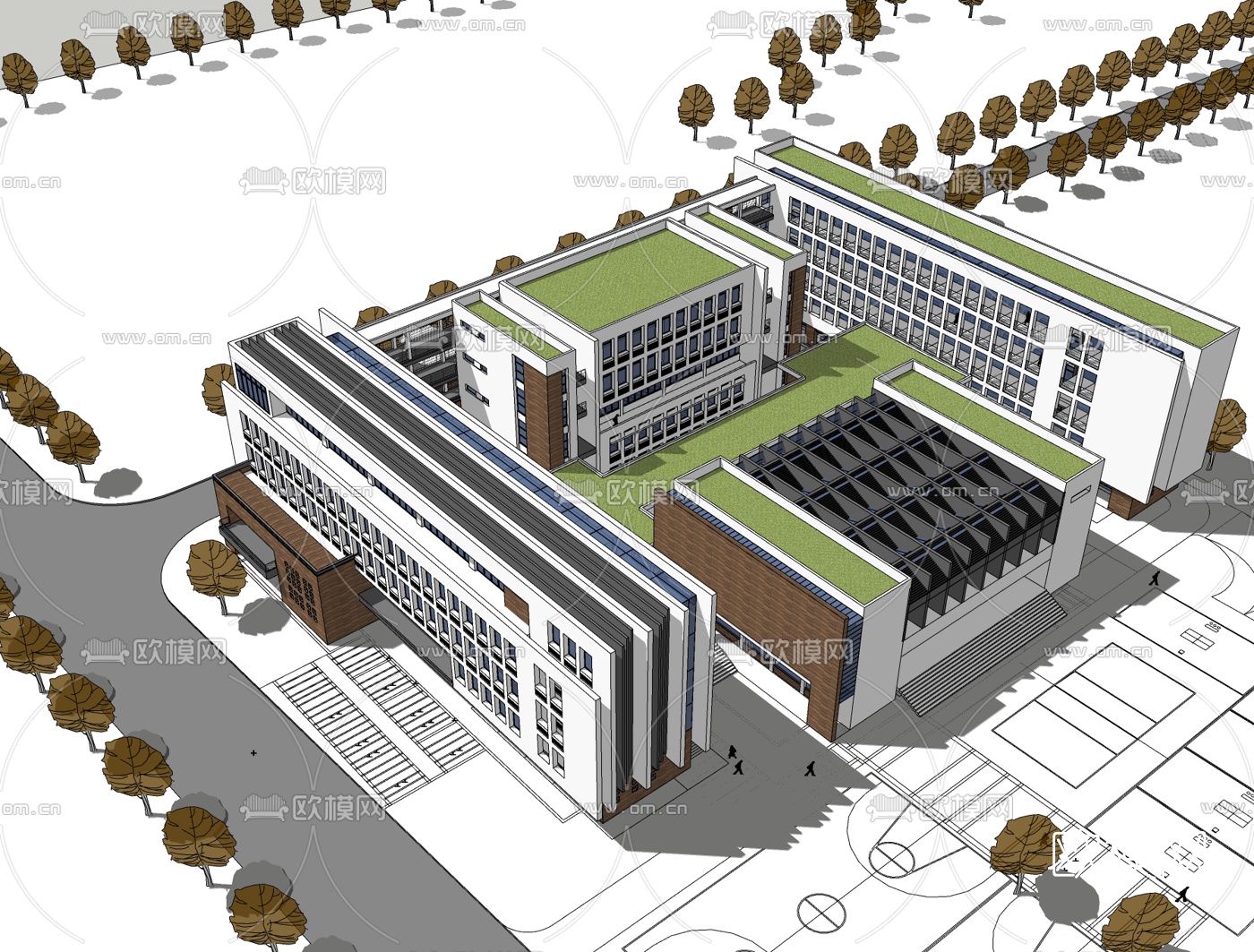 现代教学楼免费su模型下载