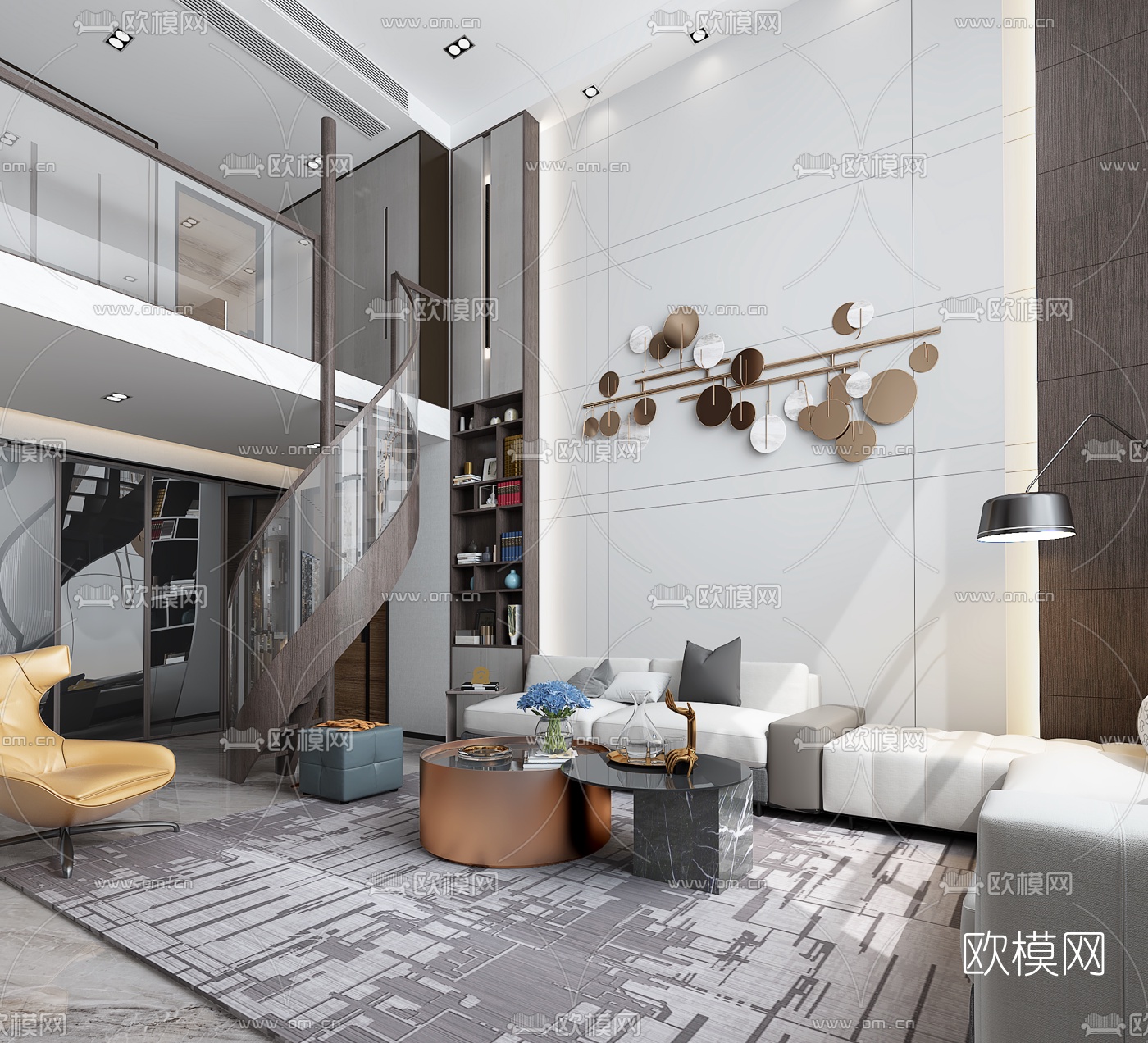 现代别墅客厅餐厅3d模型