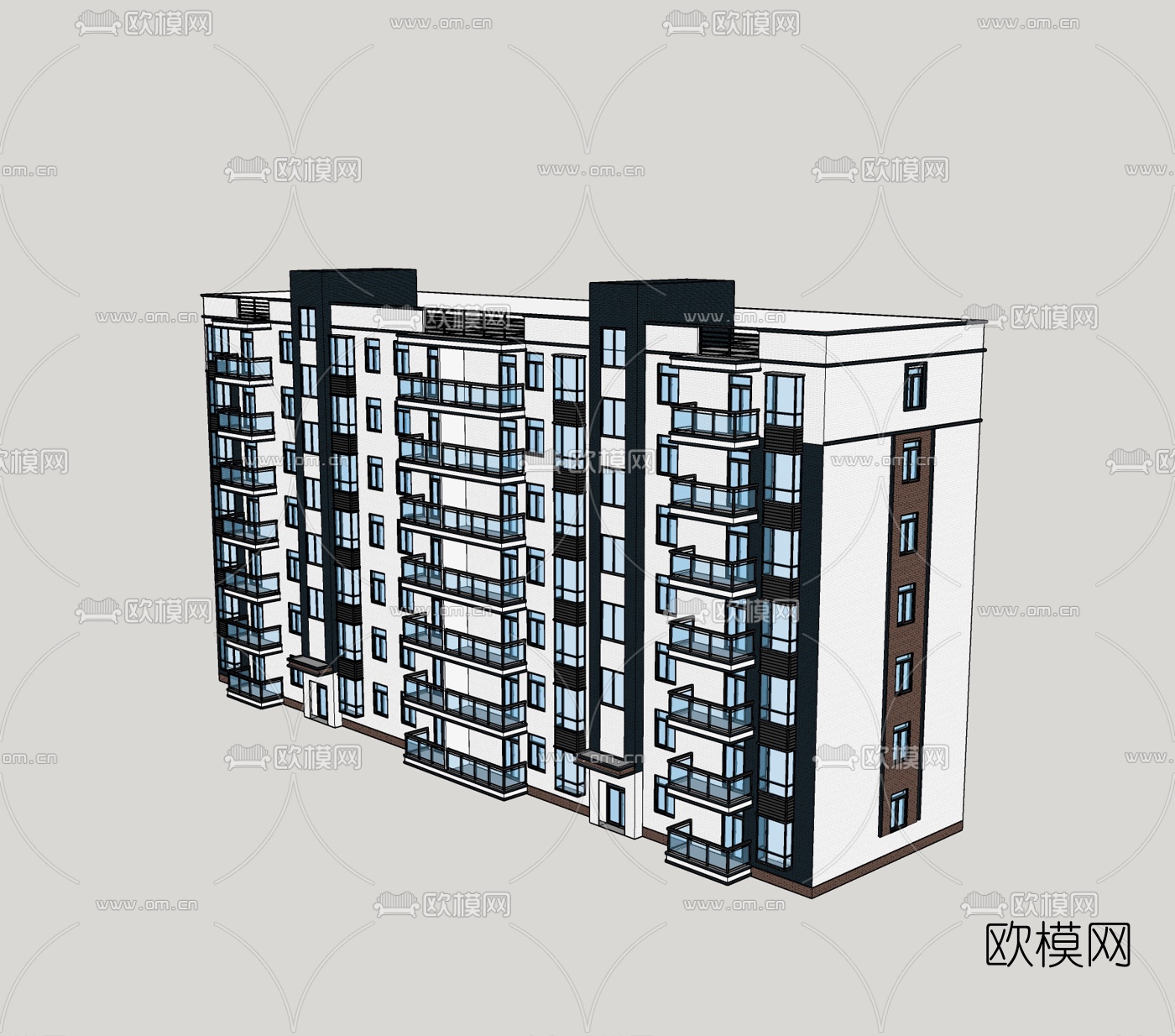 现代住宅楼外观免费su模型下载