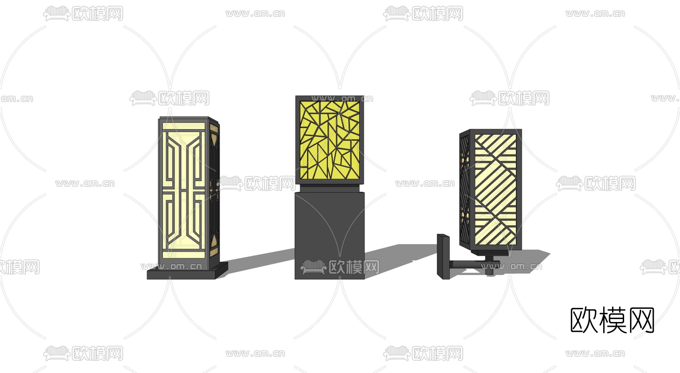 中式户外景观灯su模型下载