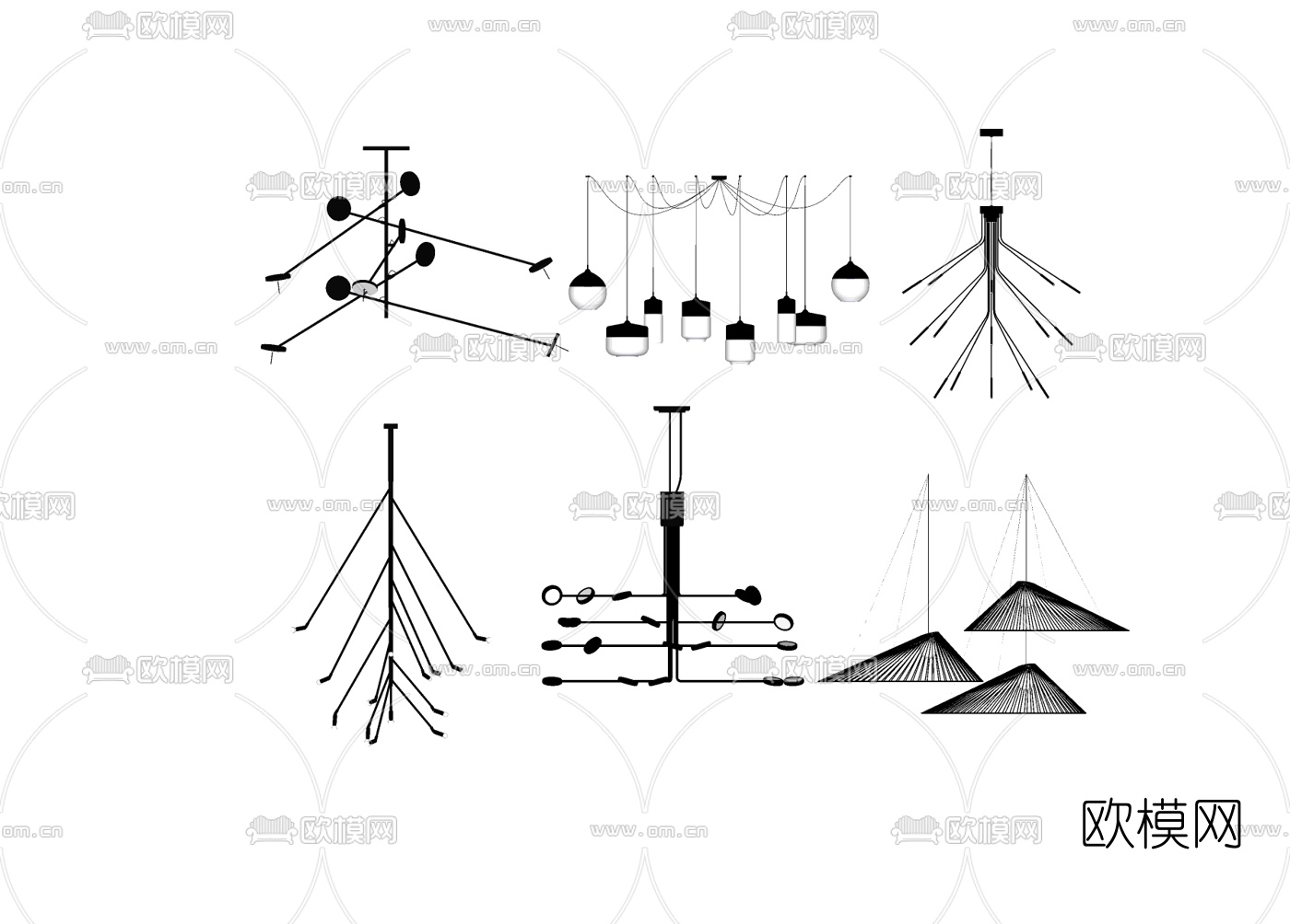 现代吊灯组合免费su模型下载