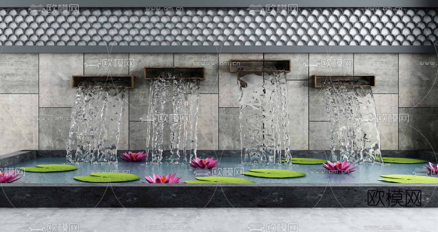 现代水景小品荷叶花围墙3d模型下载