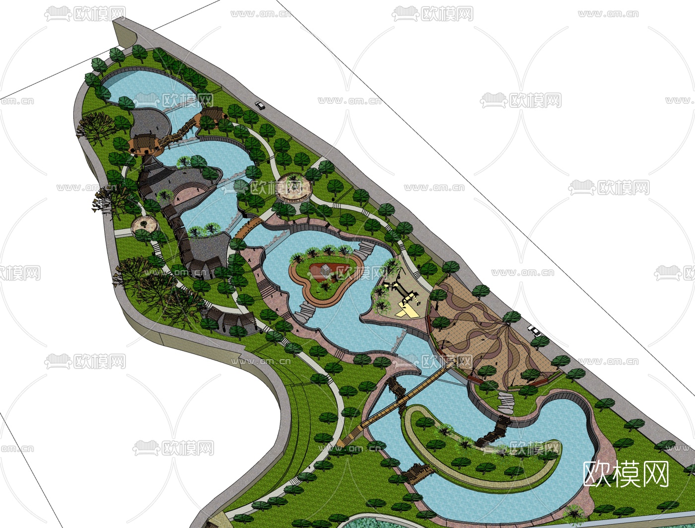 现代公园景观免费su模型下载