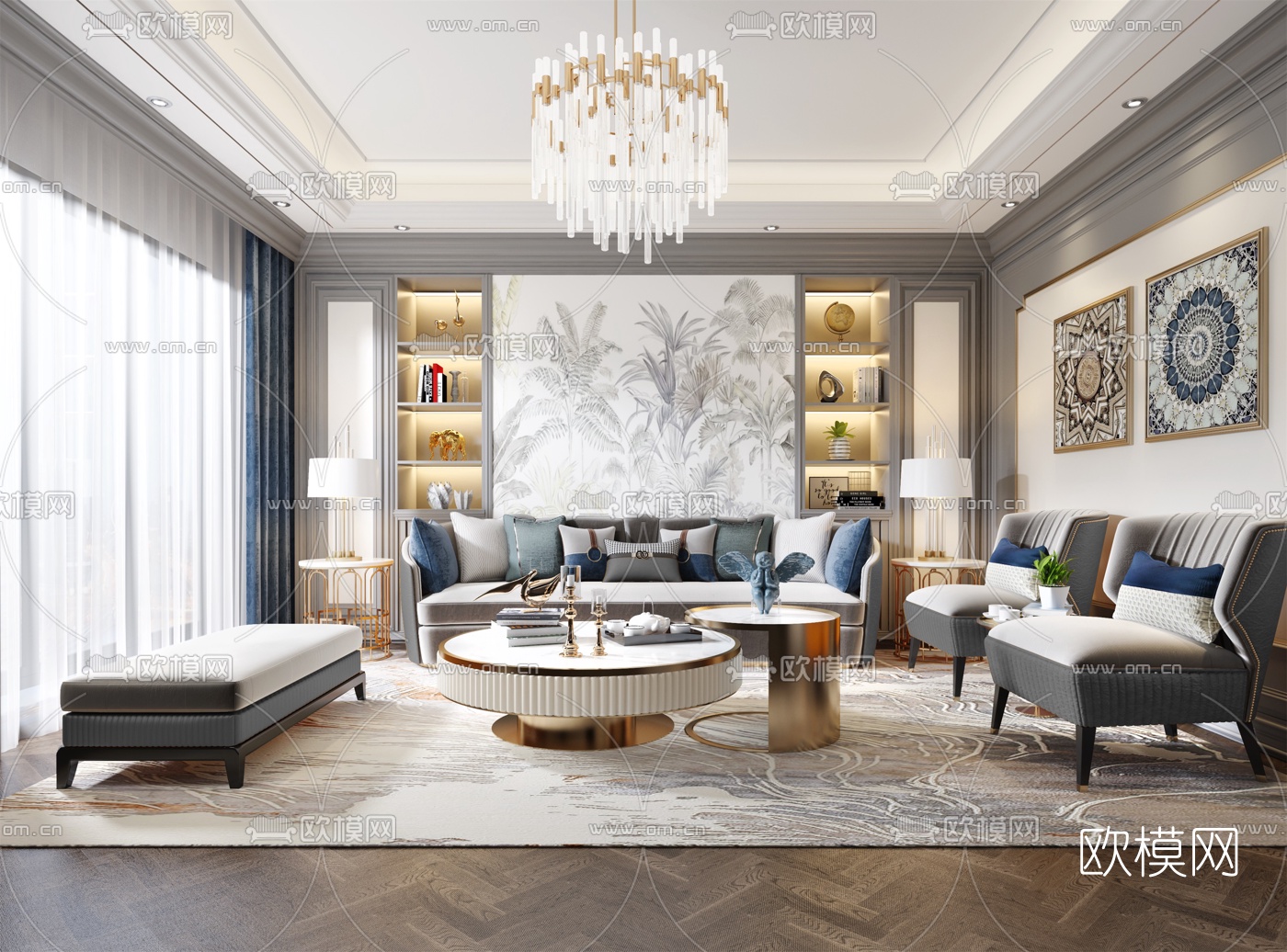 现代轻奢沙发组合3d模型下载