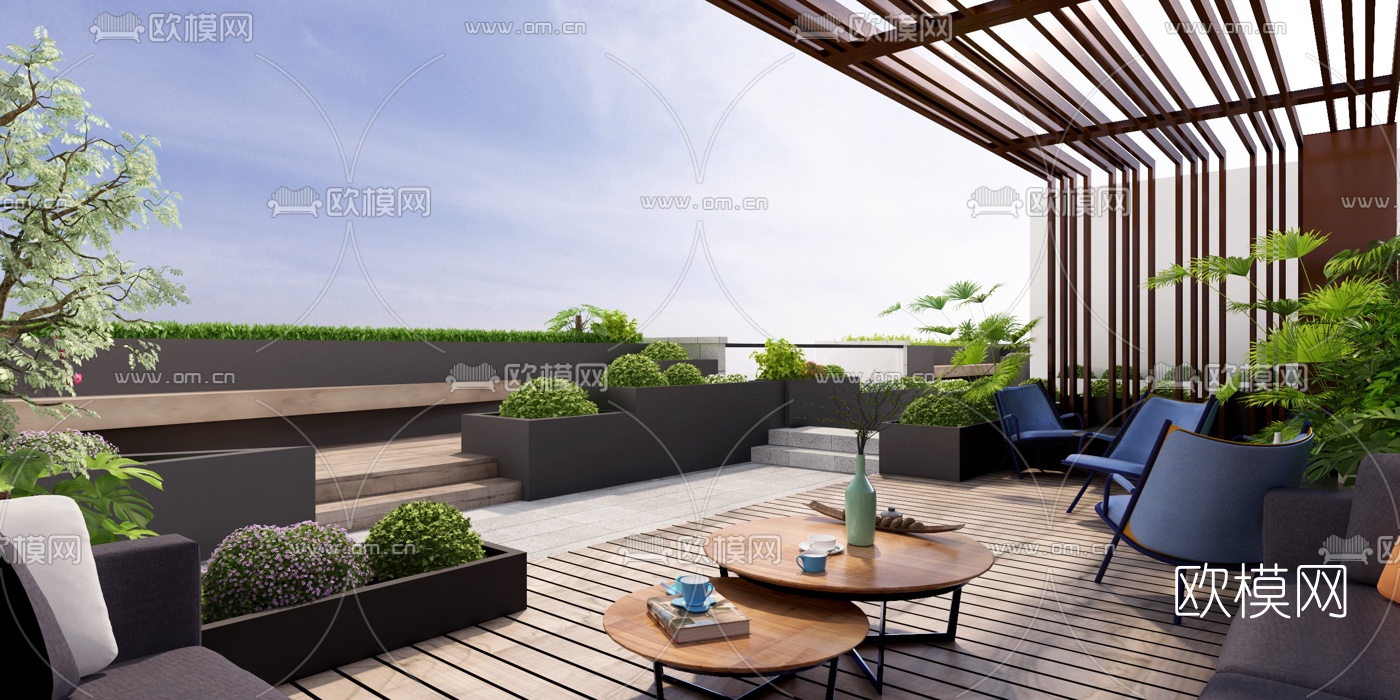 现代楼顶阳光花园3d模型下载（渲染图3）