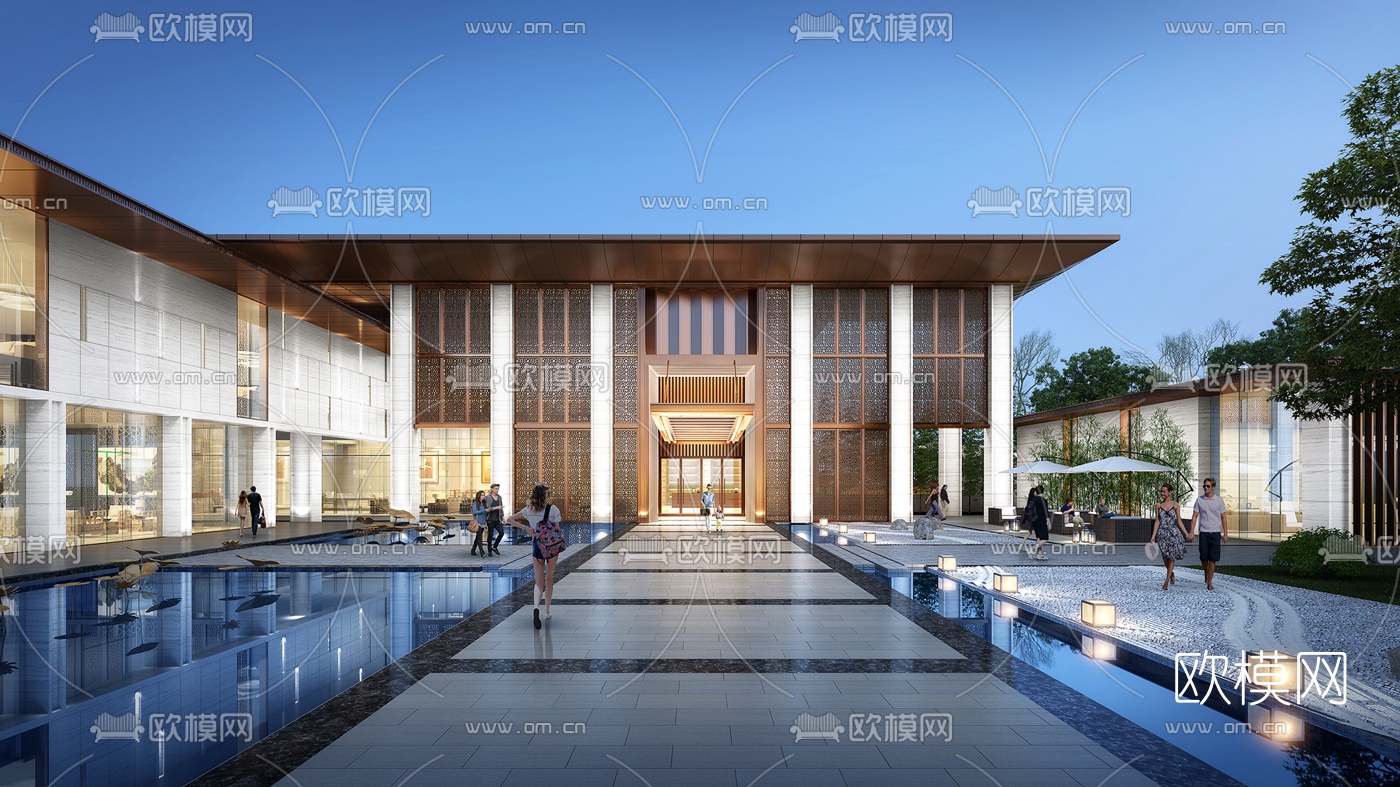 新中式售楼部广场3d模型下载