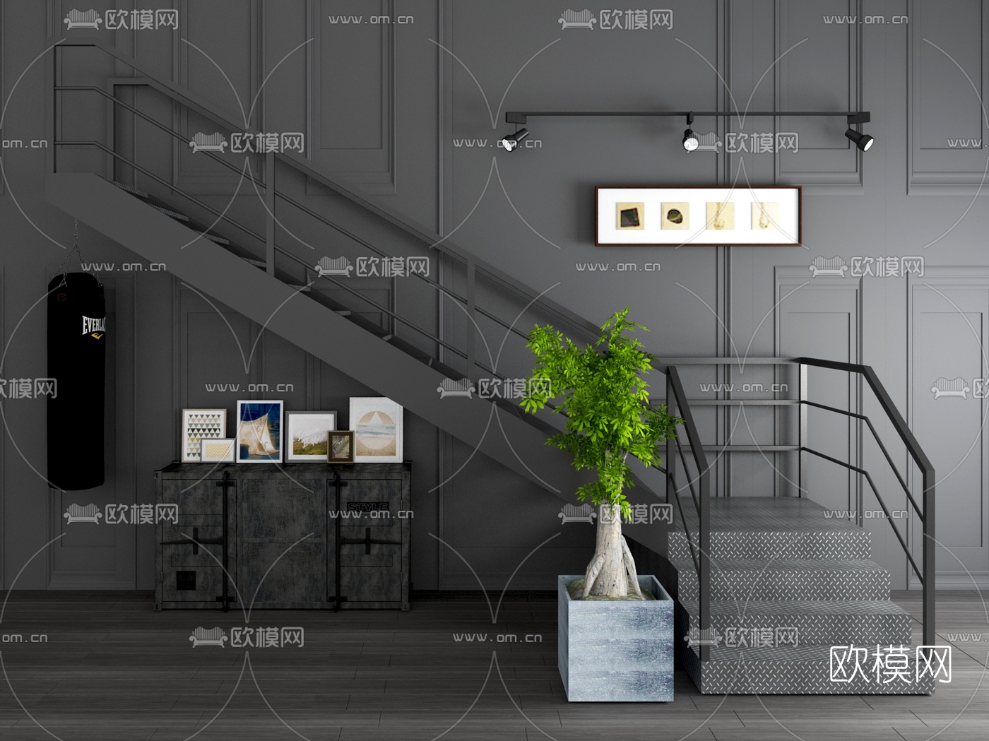 工业风转角楼梯3d模型下载（渲染图4）