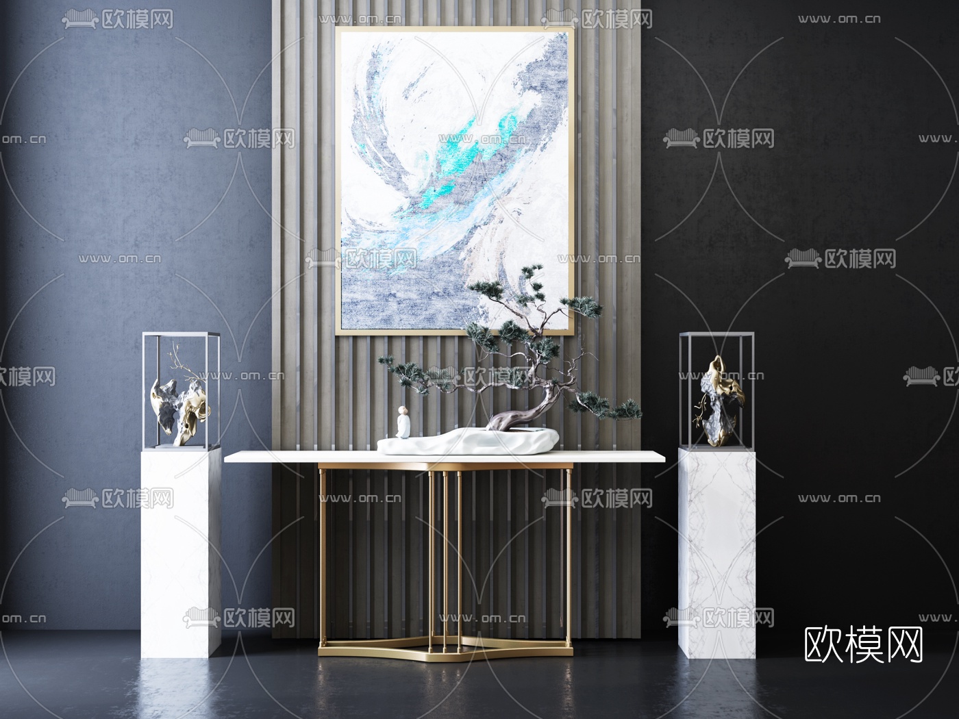 新中式端景台3d模型下载（渲染图1）