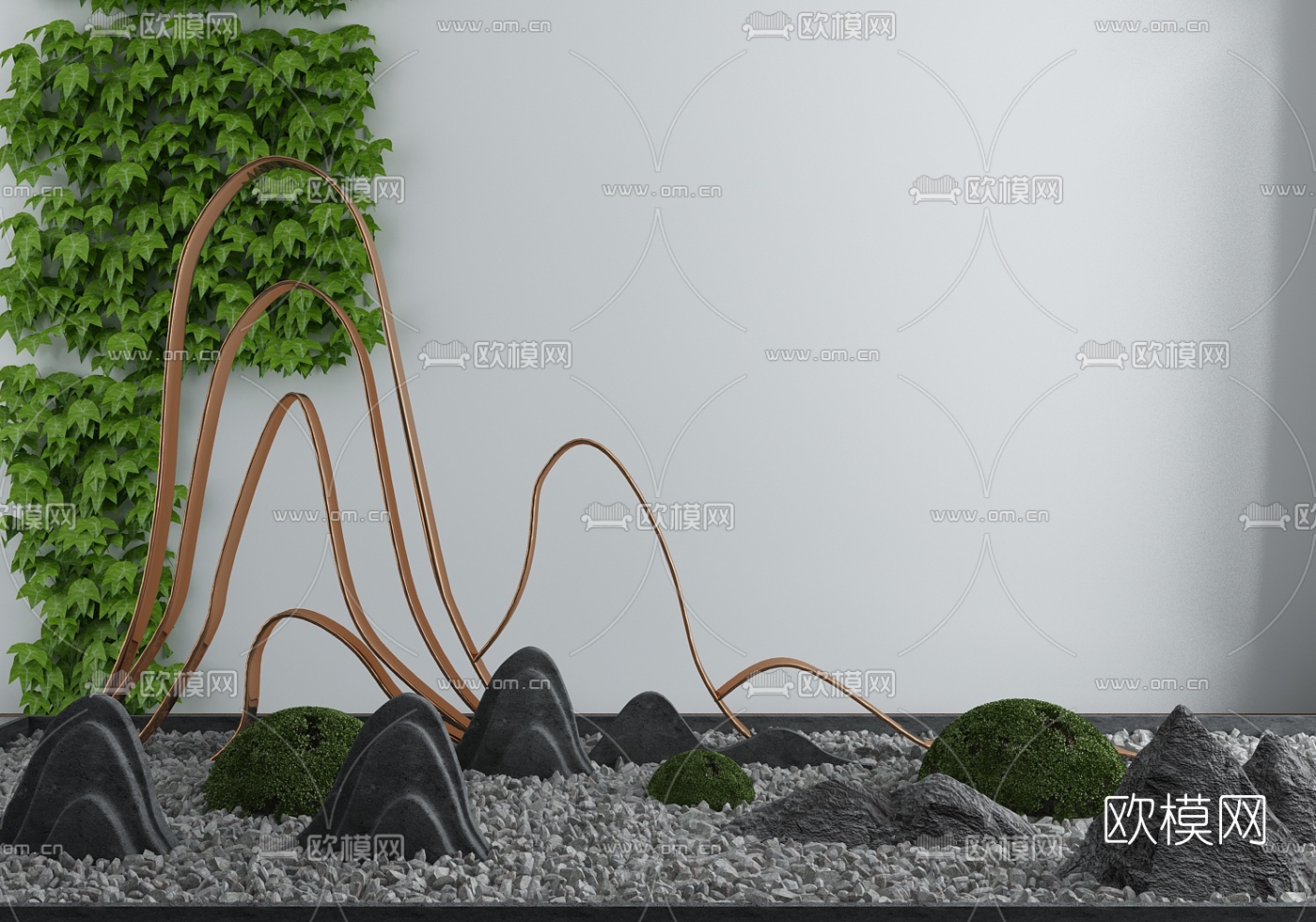 新中式假山绿植园艺小品3d模型