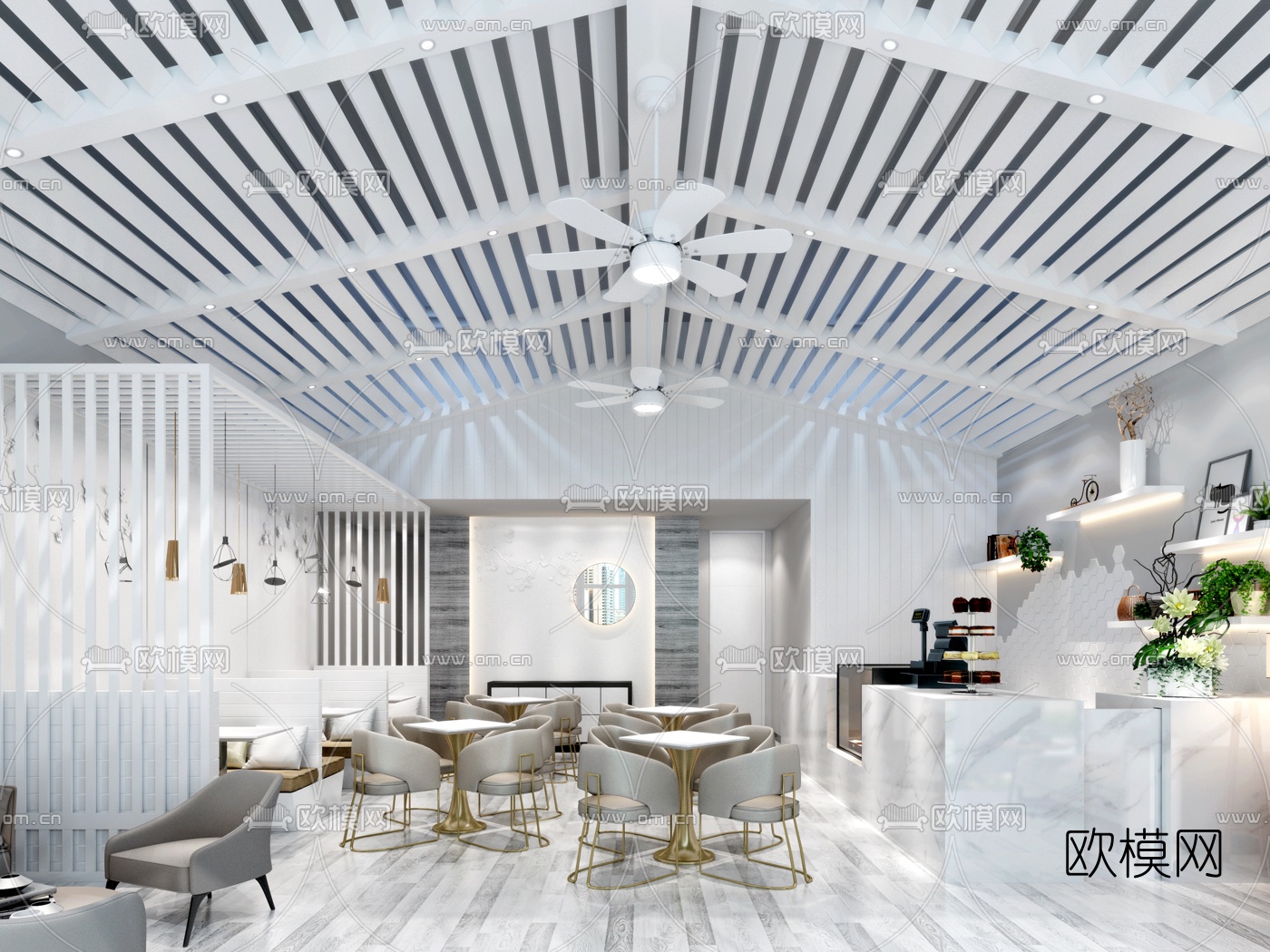 现代奶茶店3d模型