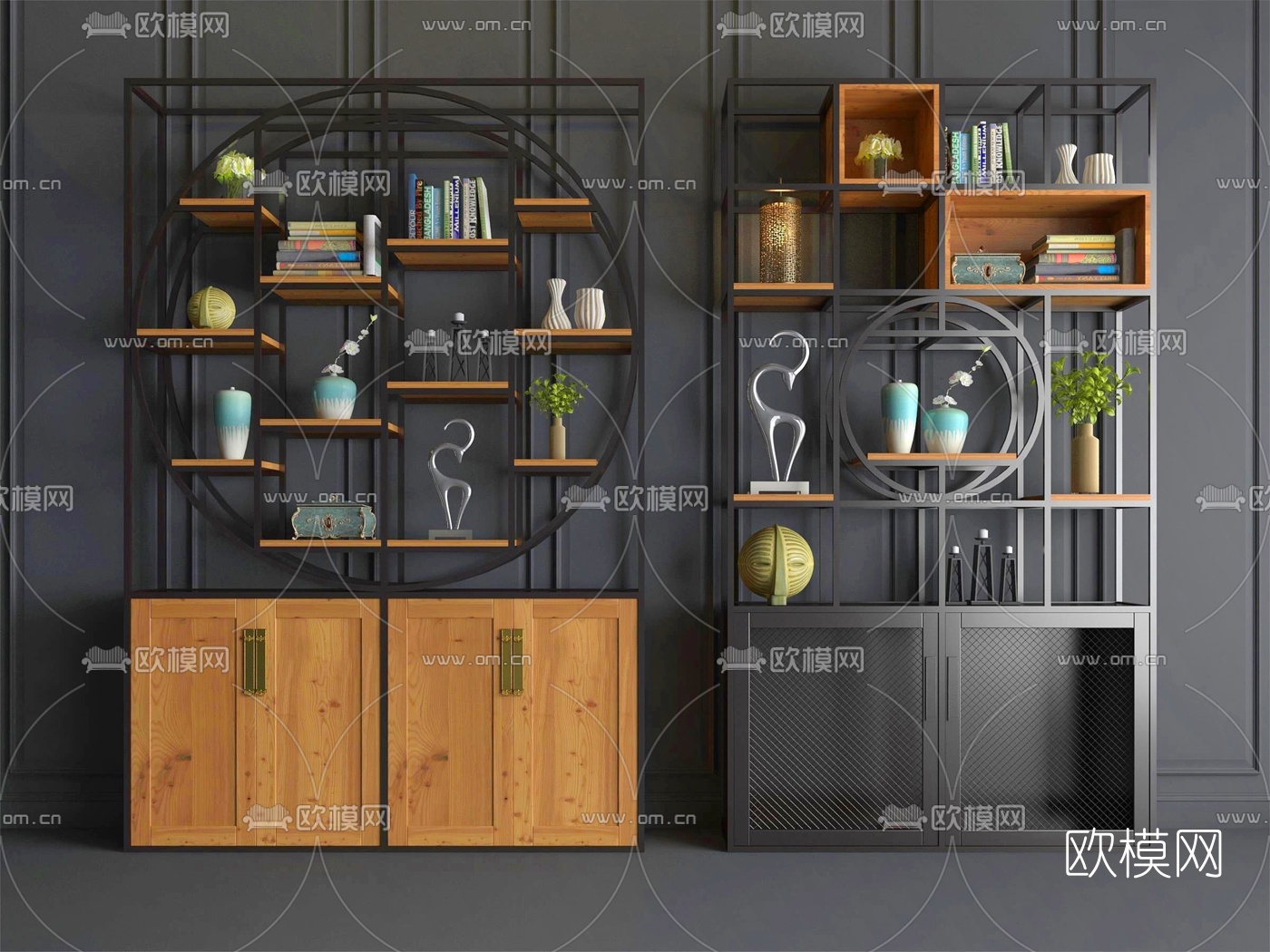 工业风博古架组合3d模型下载