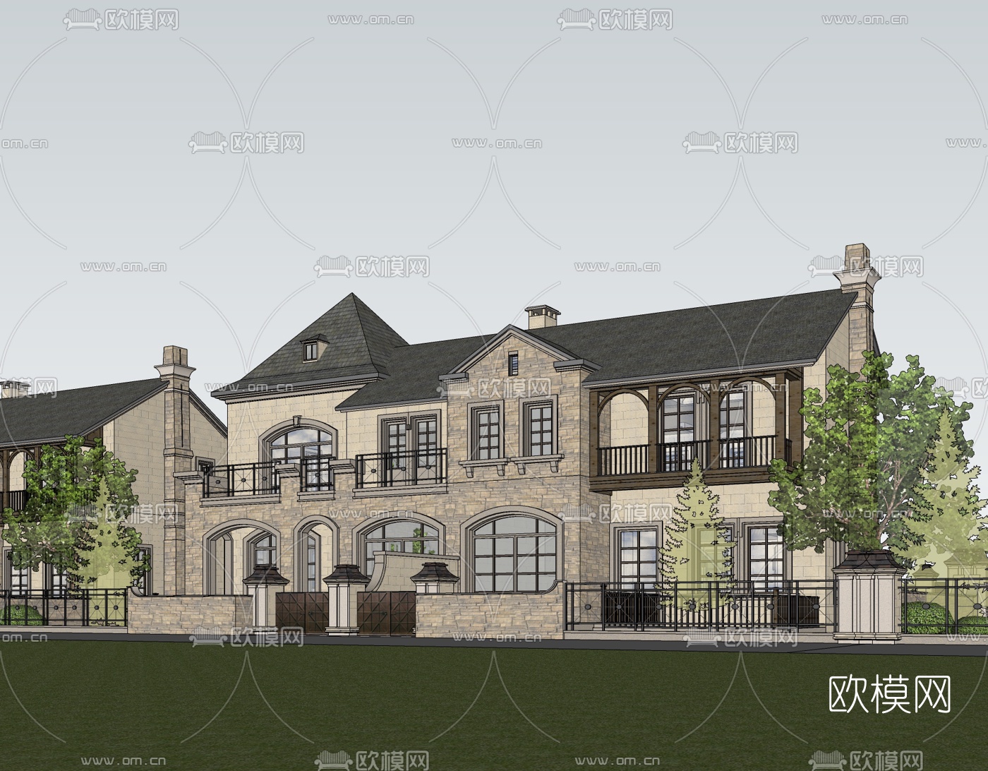 欧式独栋别墅免费su模型下载