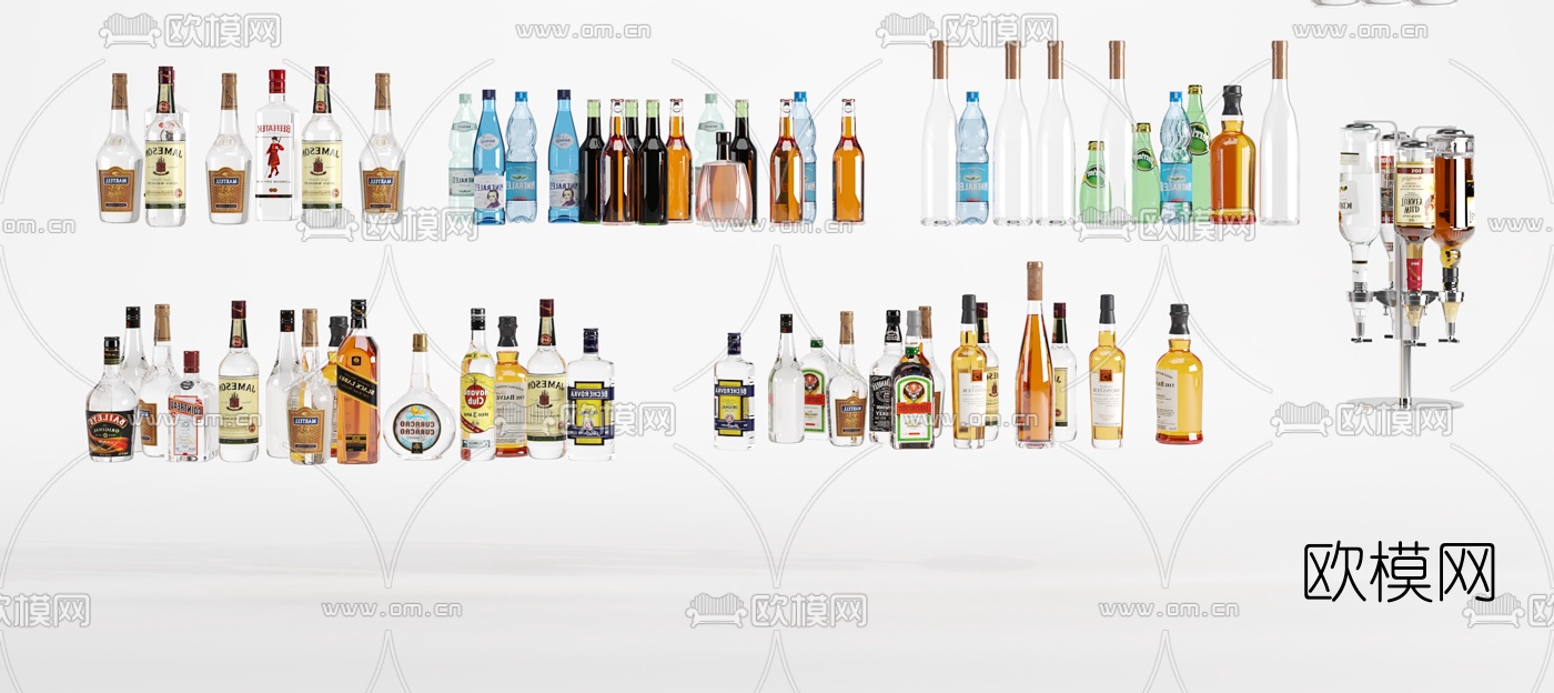 现代高精度酒瓶酒杯饮料3d模型