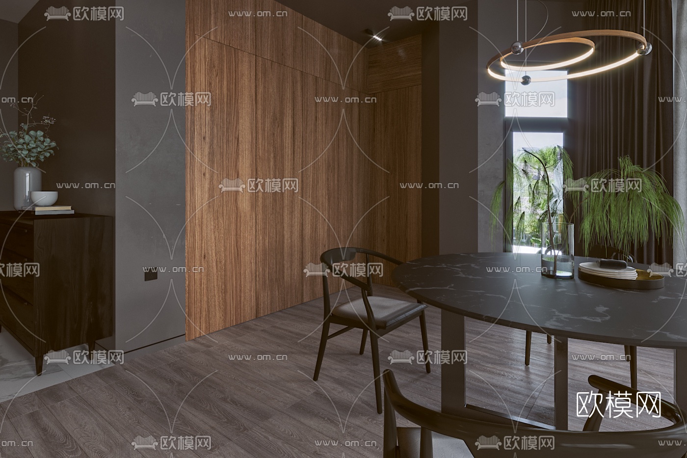 现代高级灰客厅餐厅3d模型下载（渲染图5）