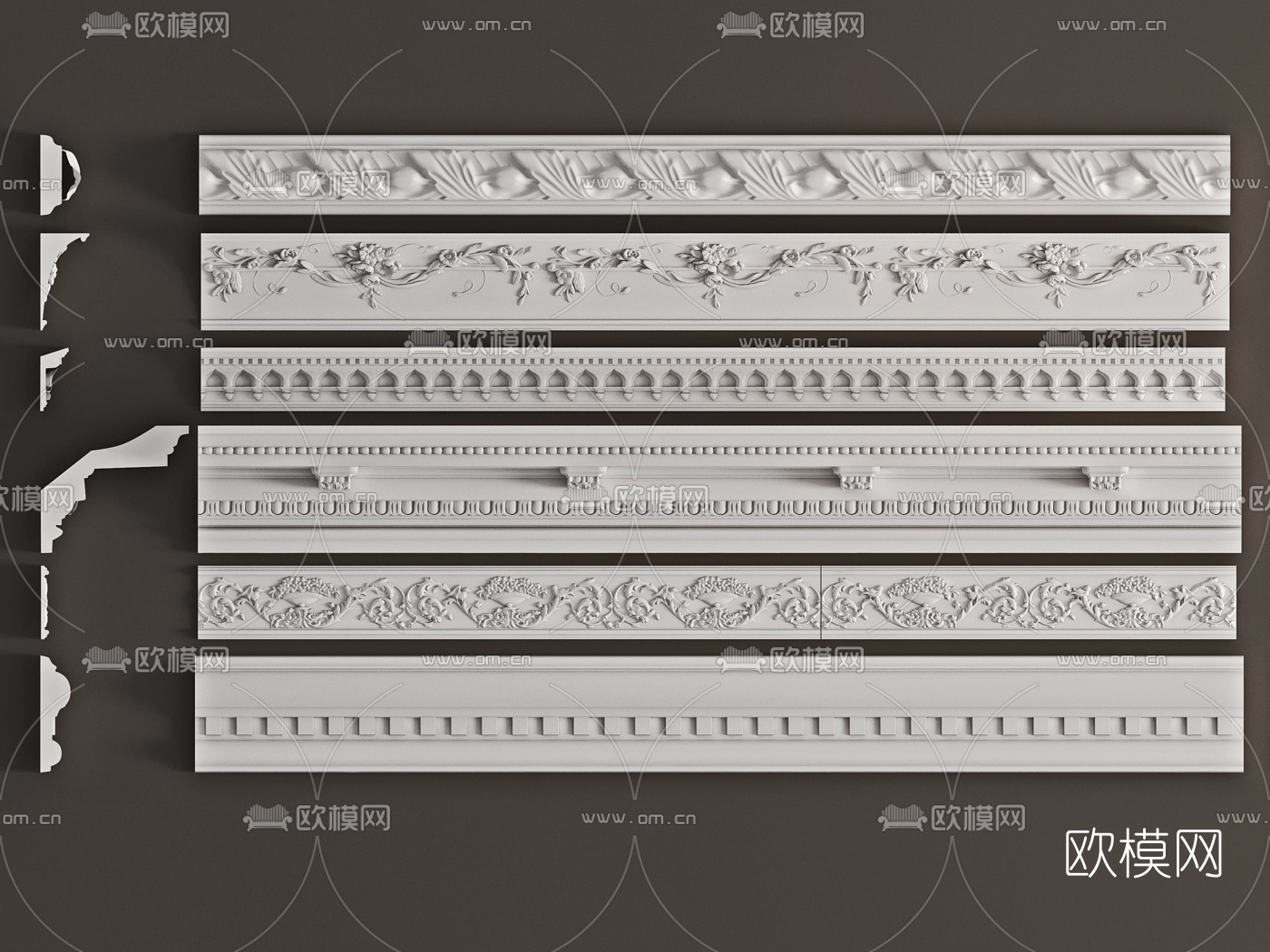 欧式石膏雕花线条组合3d模型下载