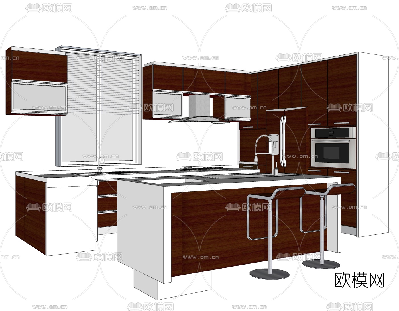 现代橱柜免费su模型下载