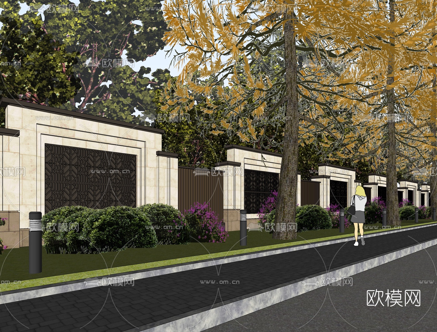 新中式景观墙免费su模型下载