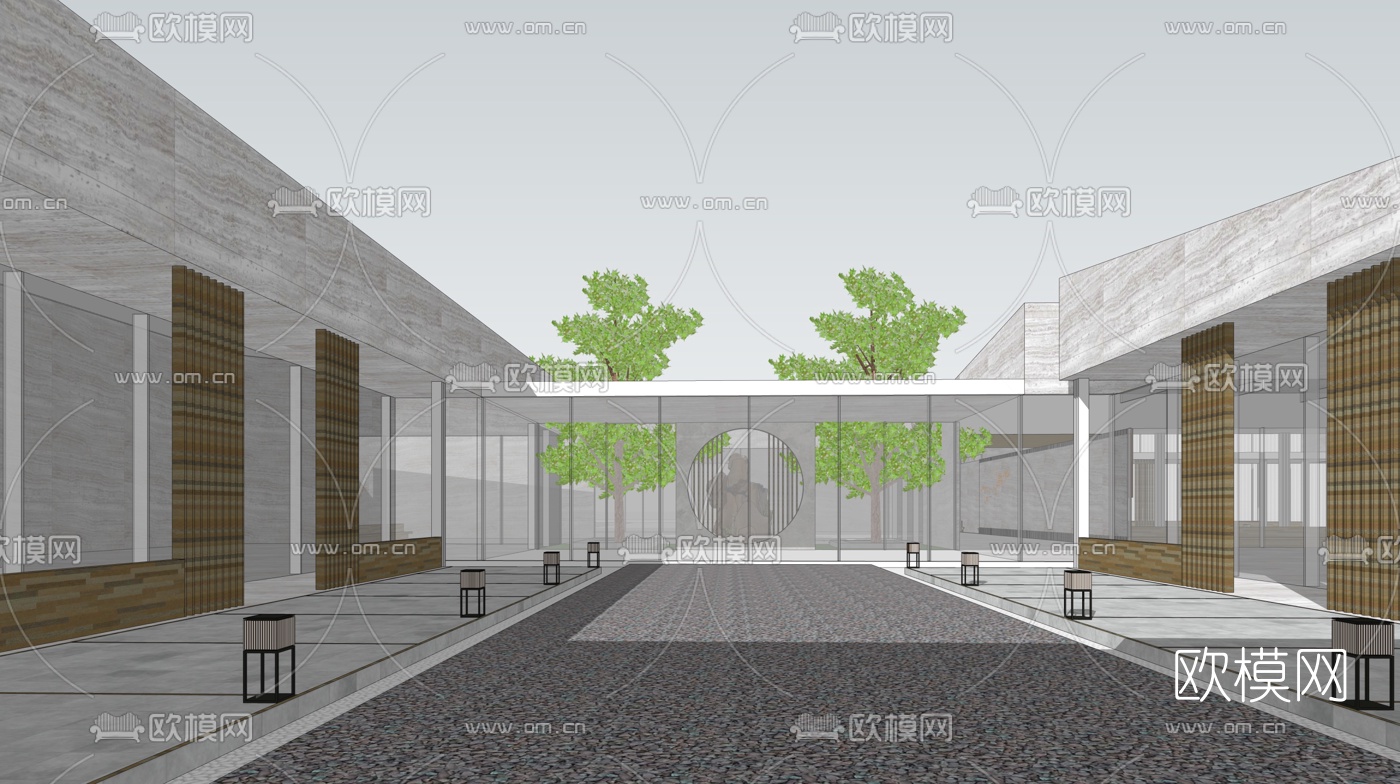 中式博物馆外观su模型下载（渲染图2）