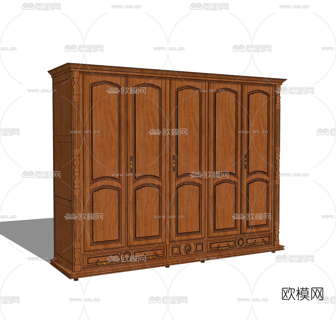 美式实木衣柜免费su模型下载