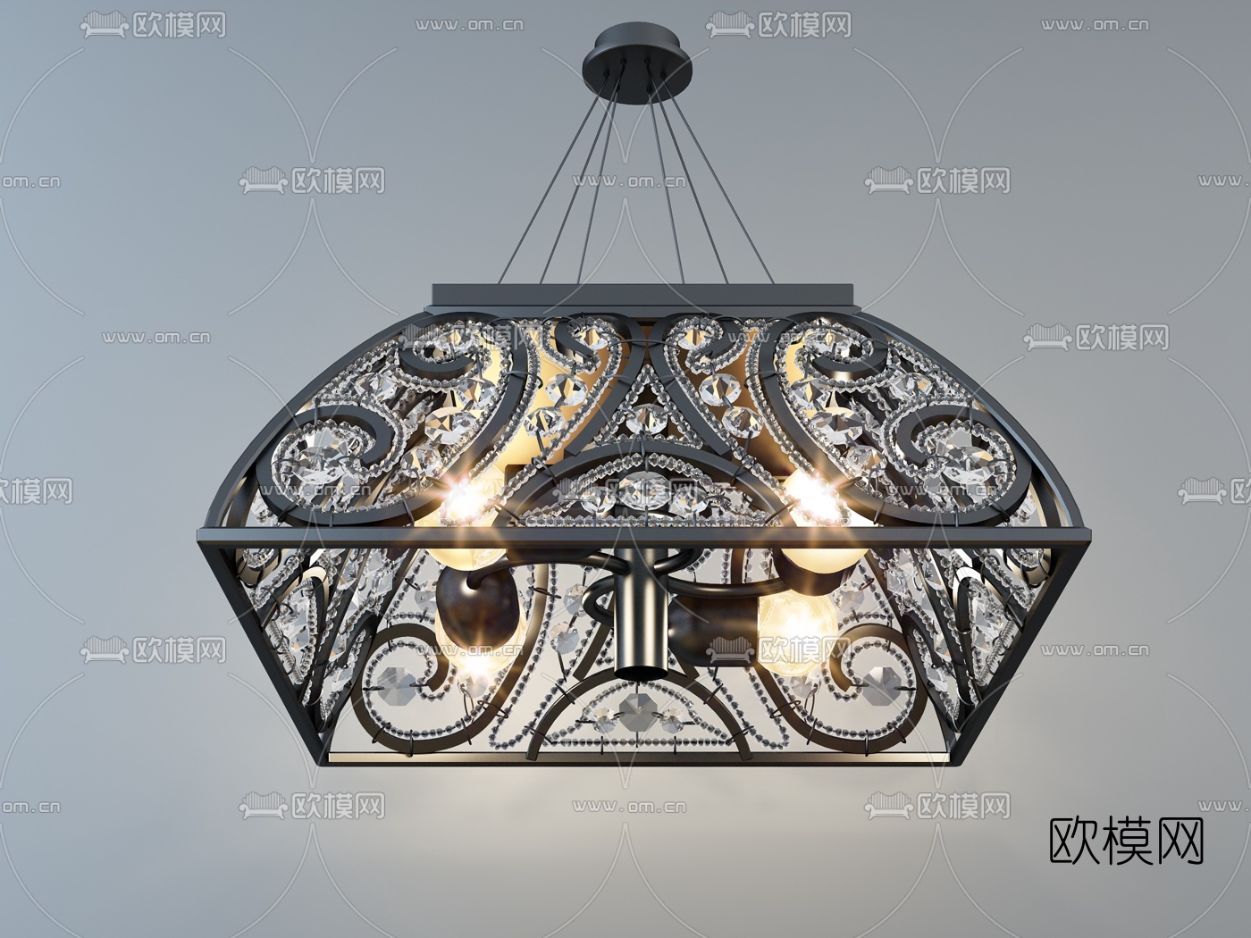 简欧金属水晶吊灯3d模型下载
