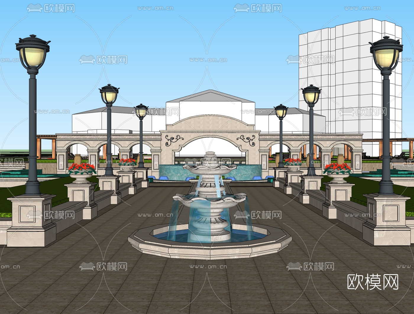 欧式广场景观免费su模型下载