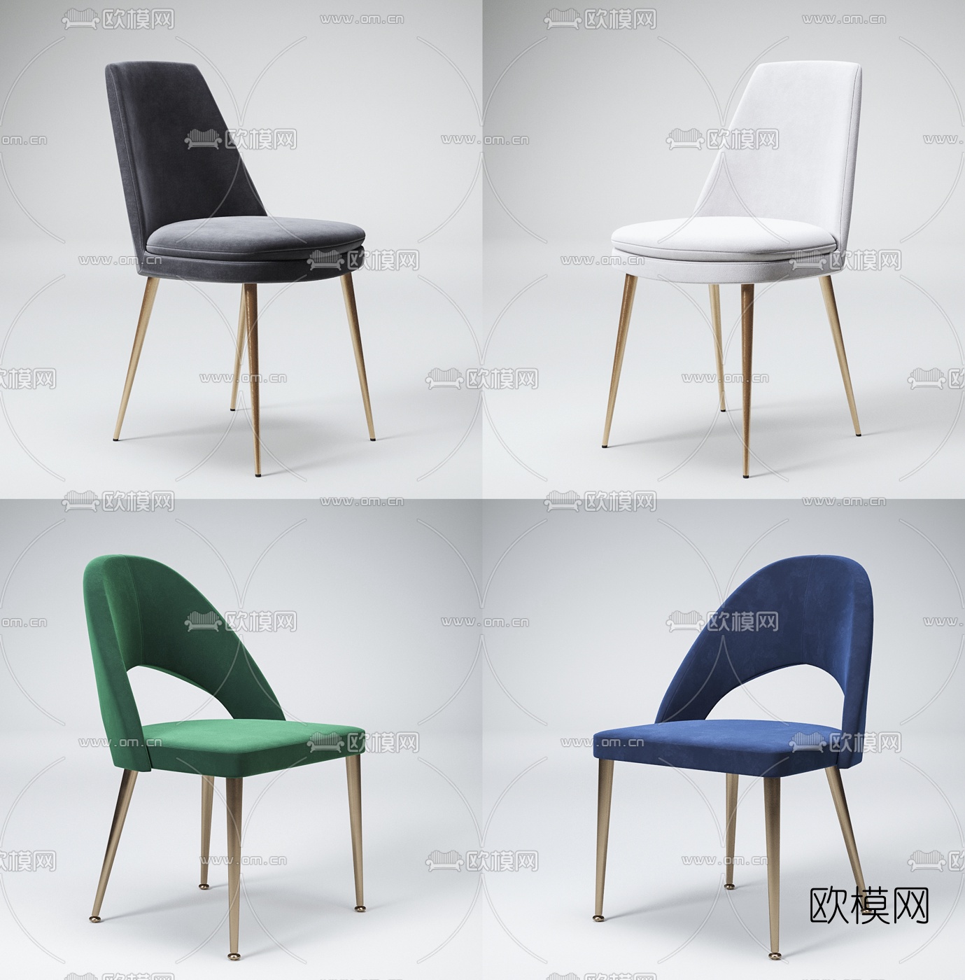 现代轻奢绒布单椅3d模型下载