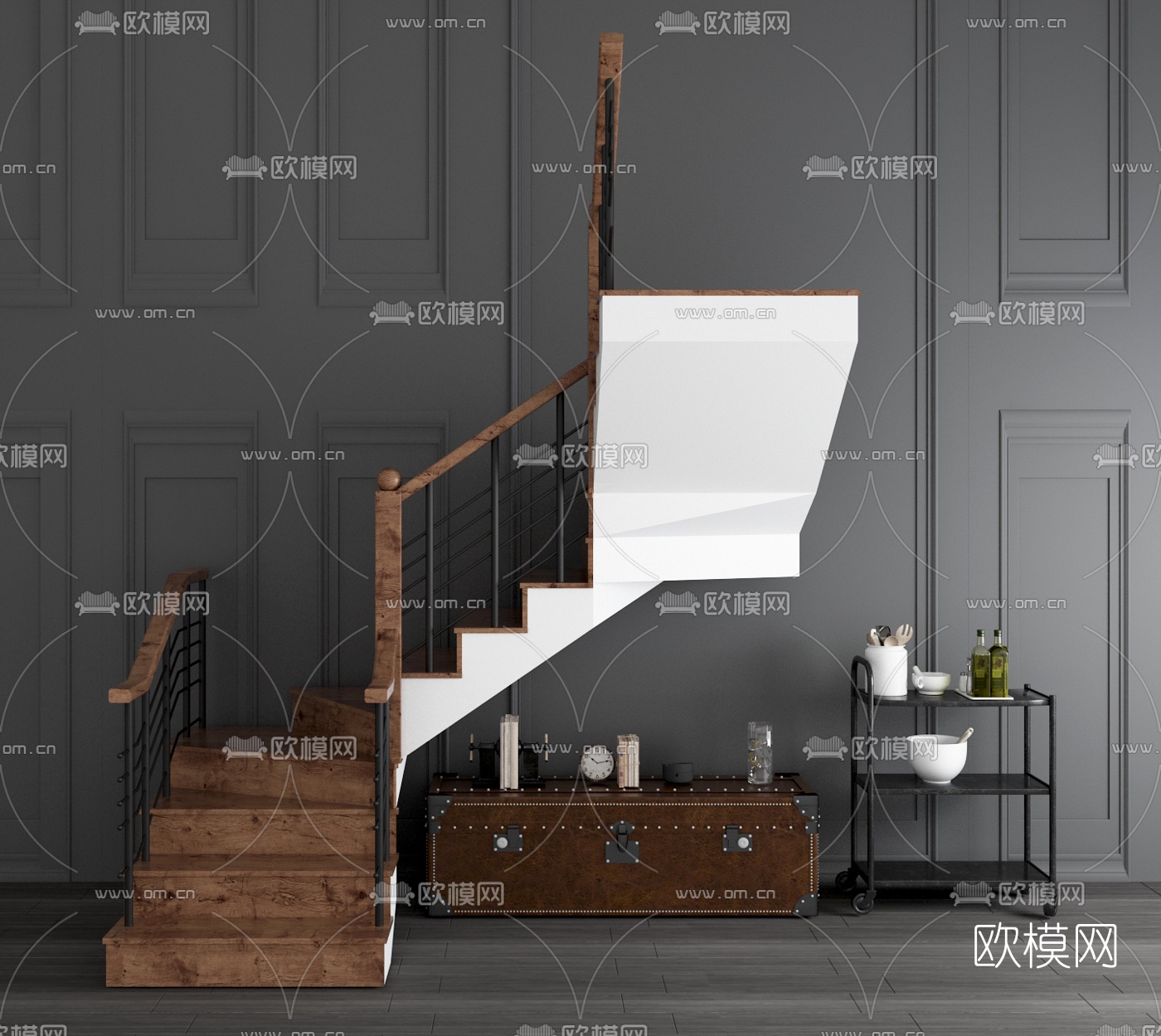 工业风转角楼梯3d模型下载（渲染图3）