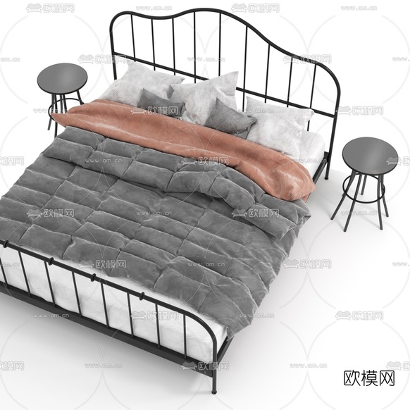 北欧铁艺双人床3d模型下载(渲染图2)