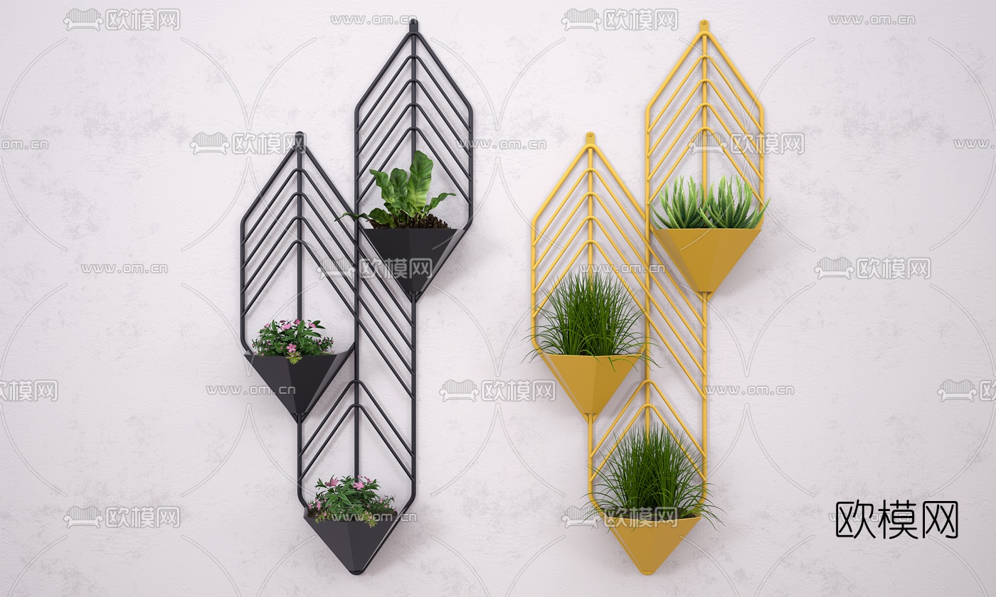 现代铁线挂件盆栽3d模型下载