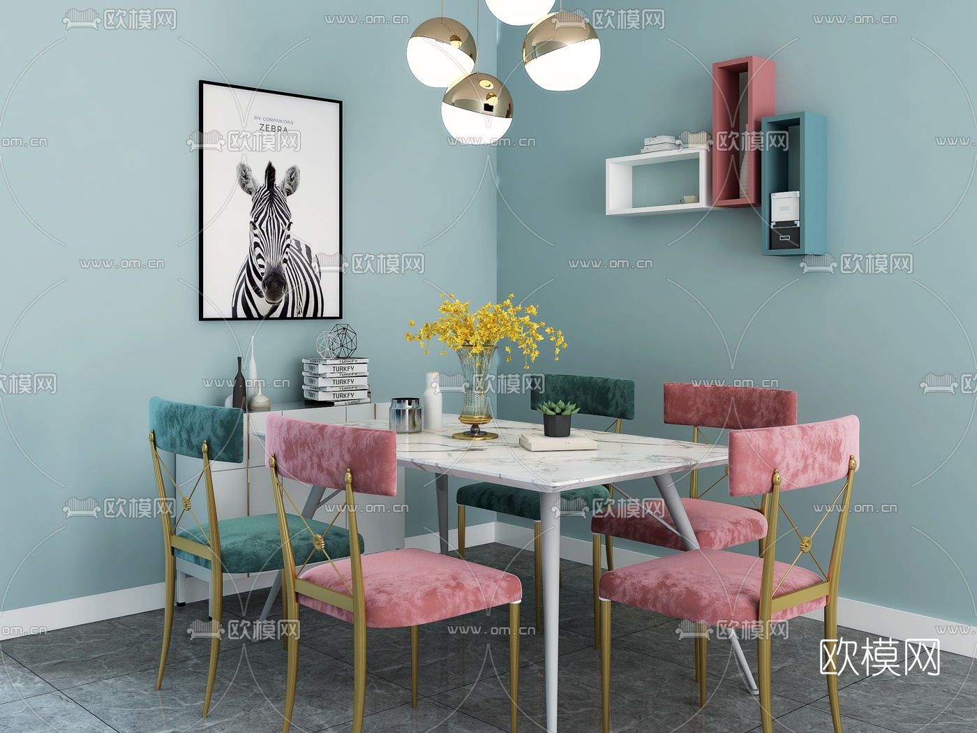 后现代轻奢餐桌椅3d模型下载