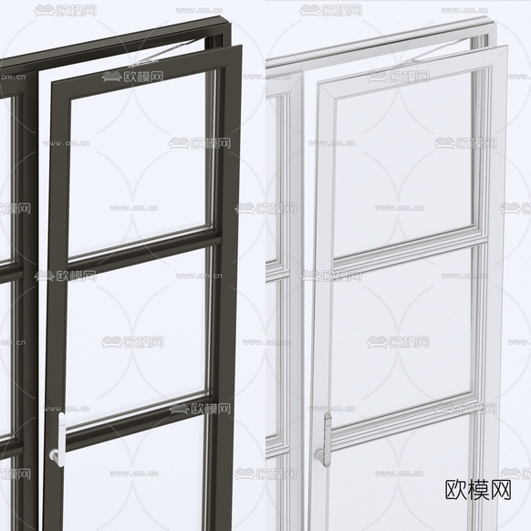 现代双开落地窗3d模型下载(渲染图2)