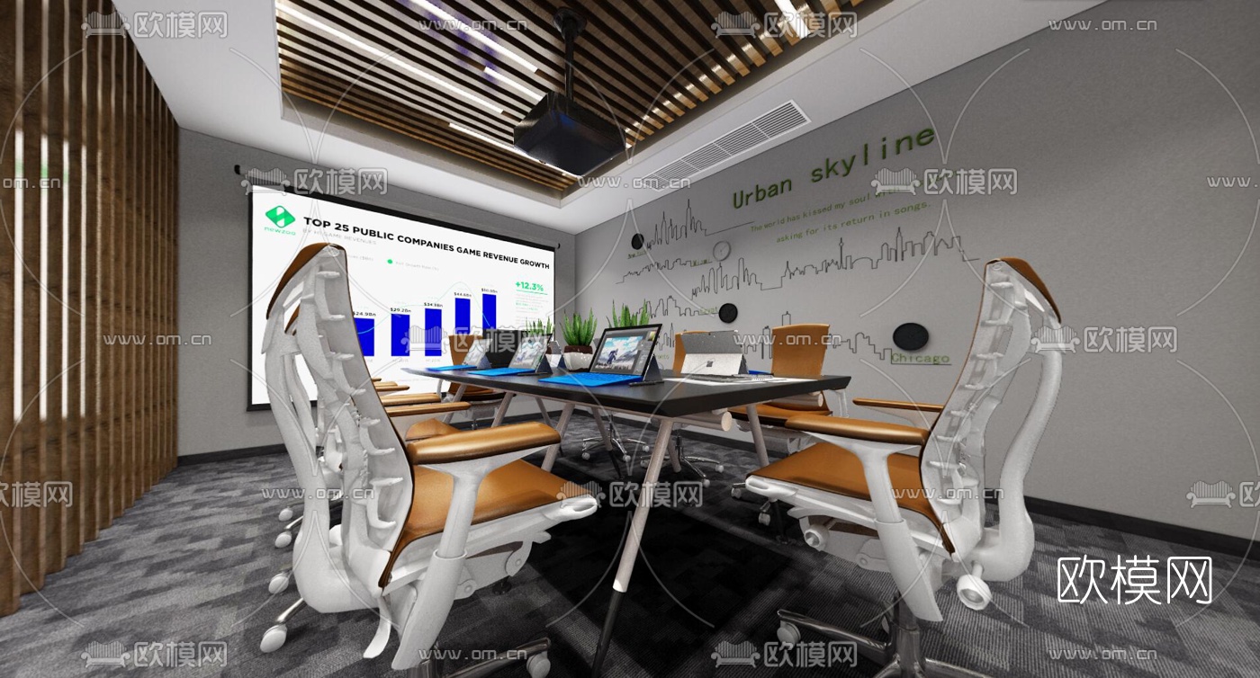 现代办公室会议室全景3d模型