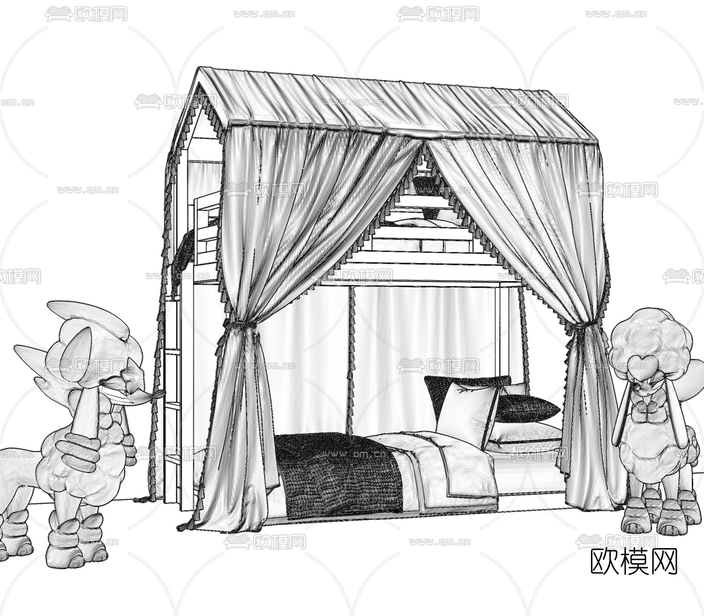 现代儿童床3d模型下载（渲染图3）