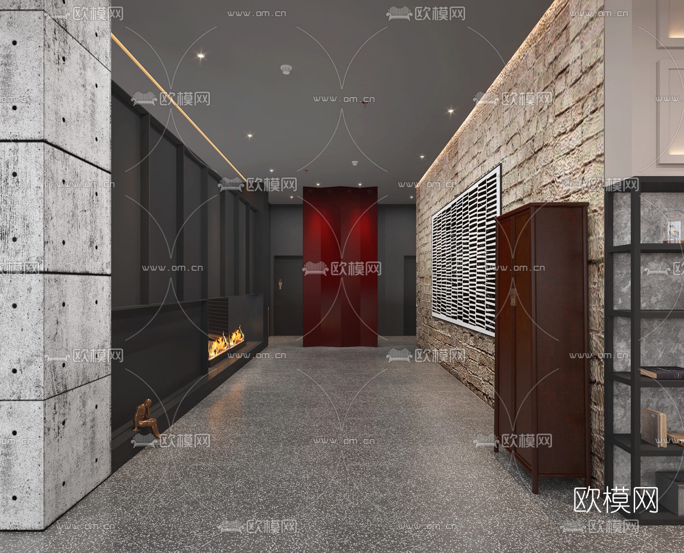 工业风酒店大堂吧3d模型下载（渲染图4）