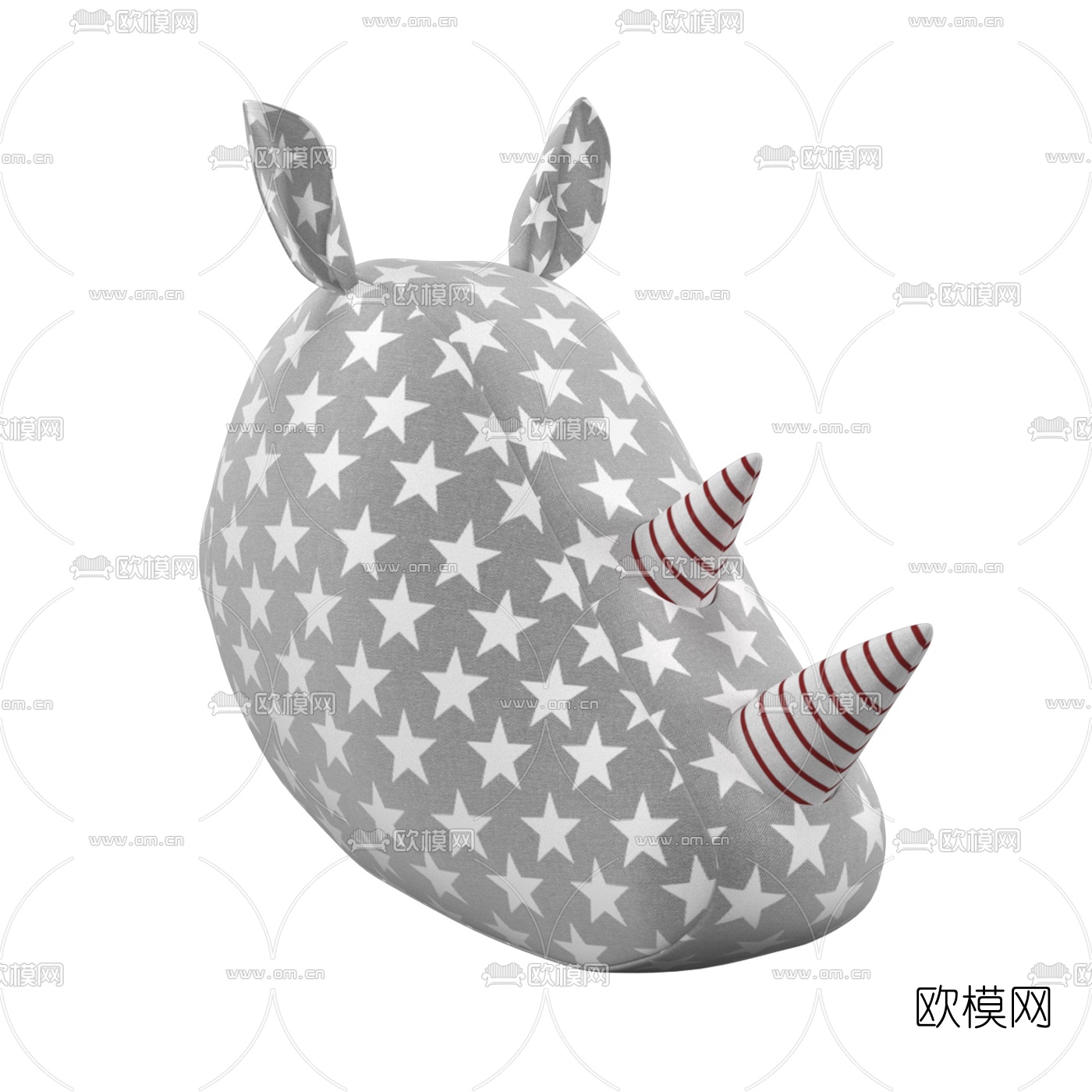 现代绒布犀牛头角公仔3d模型下载（渲染图2）