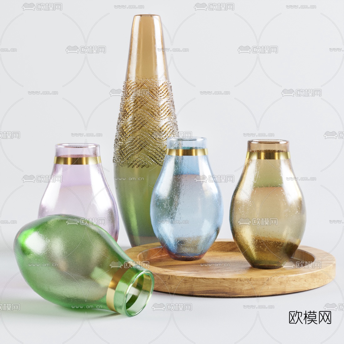 现代轻奢陶瓷花瓶组合3d模型下载（渲染图1）