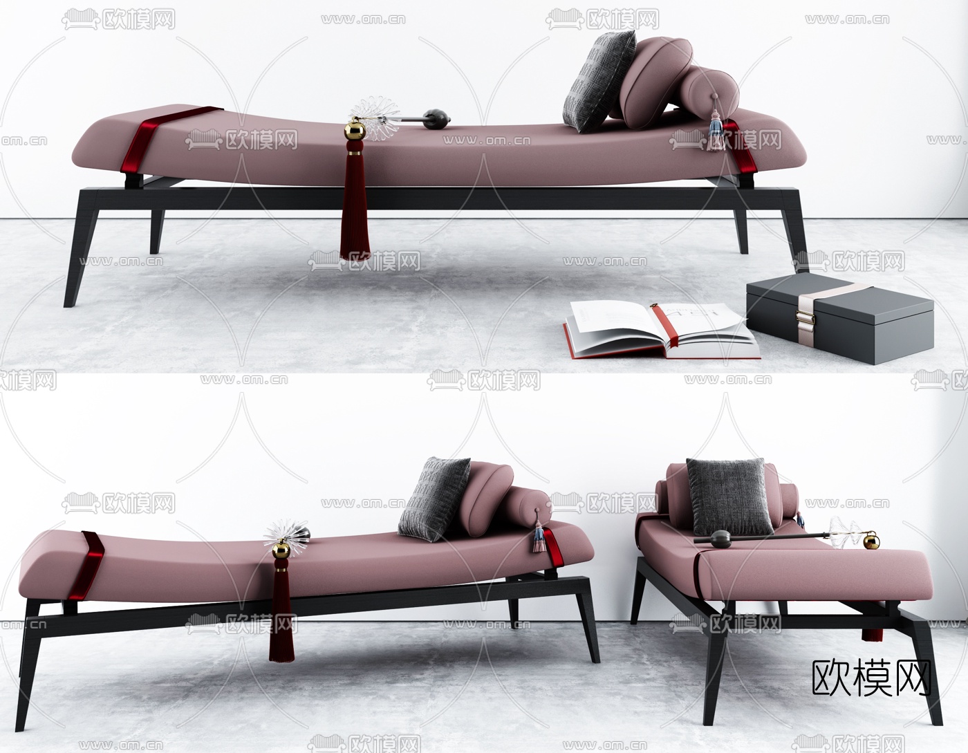 新中式脚踏床尾凳3d模型下载