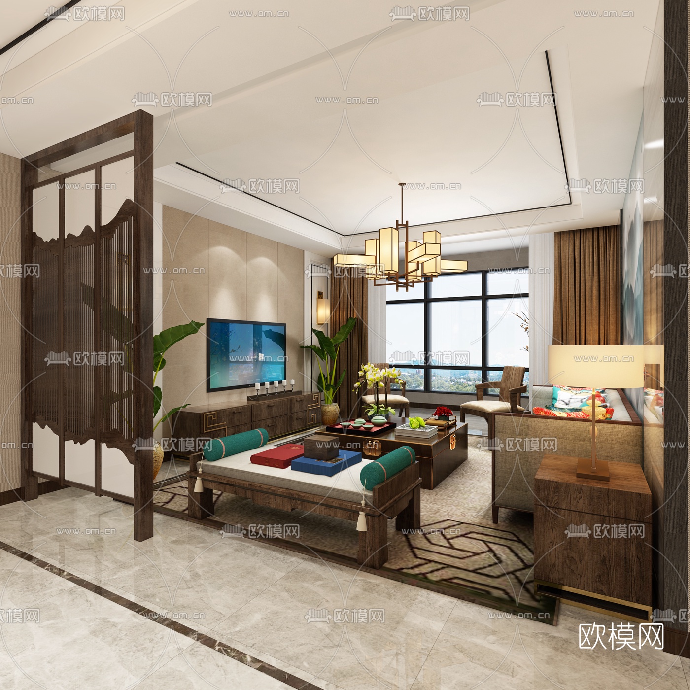 新中式客厅餐厅免费3D模型