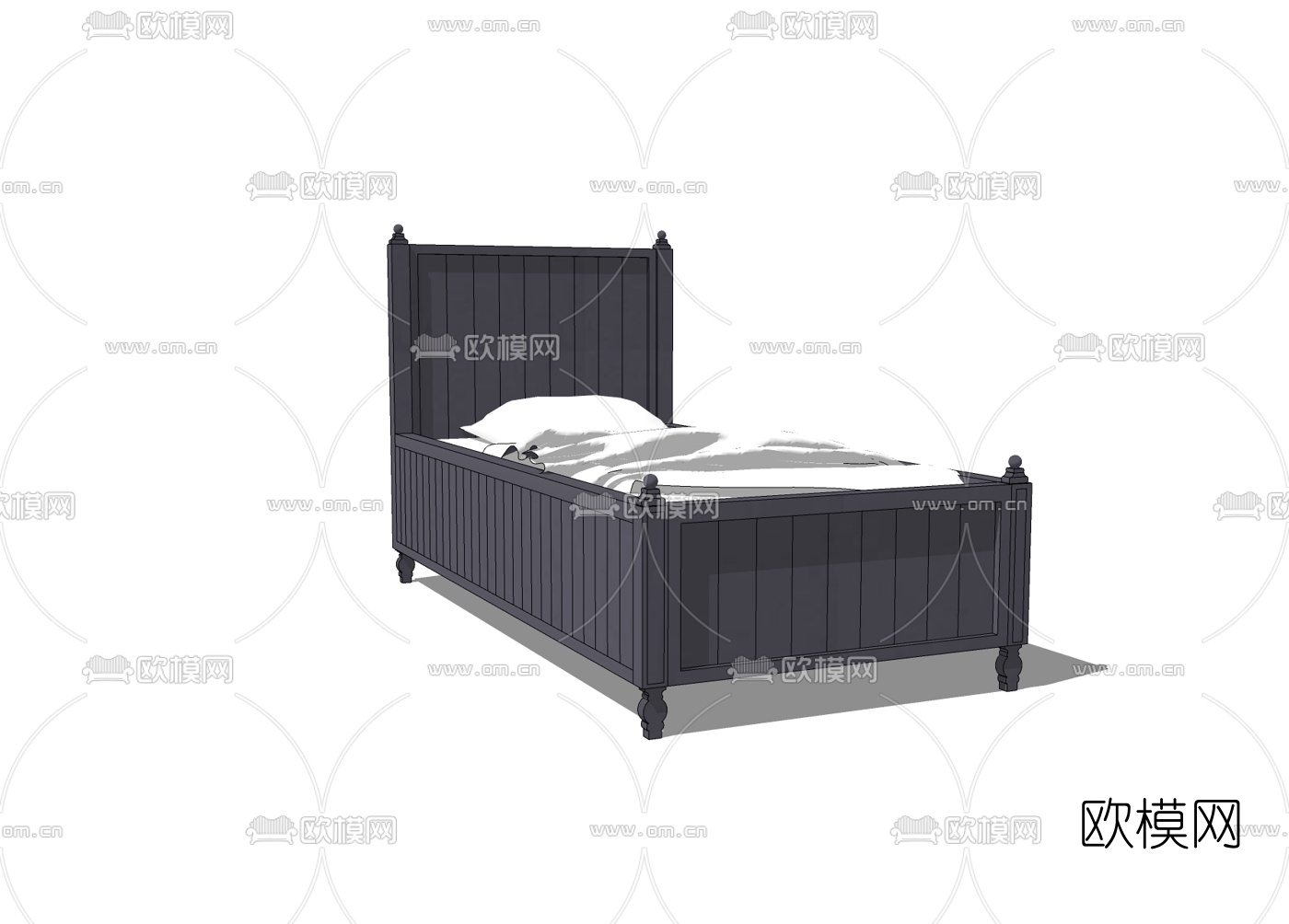 简欧单人床免费su模型下载