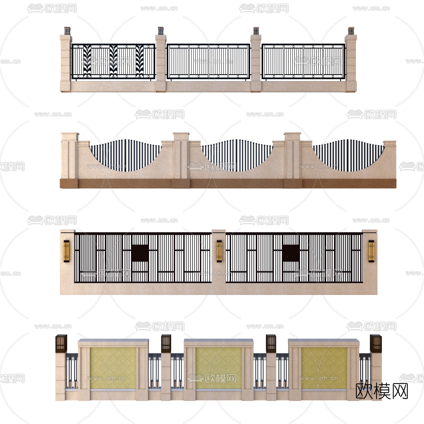 欧式围栏围墙铁艺围栏3d模型